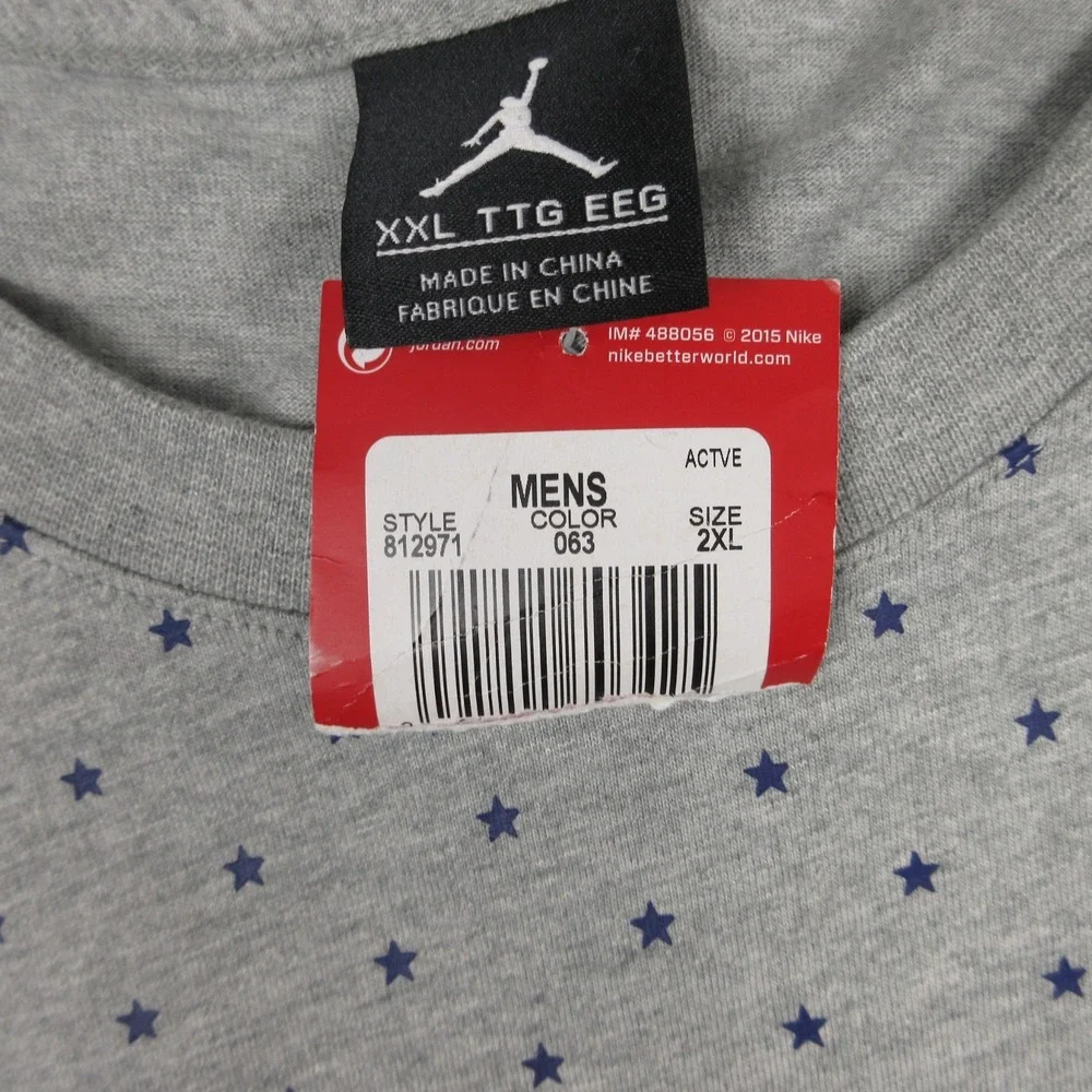 Air Jordan Shirt Mens 2XL Gray Blue Striped Long Sleeve Basketball Casual Tee